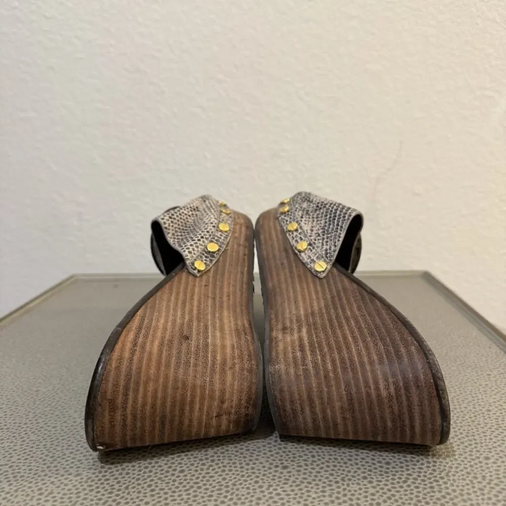 Tory Burch Patti Snakeskin Leather Platform Wedge Slide Sandals Size 8.5 M